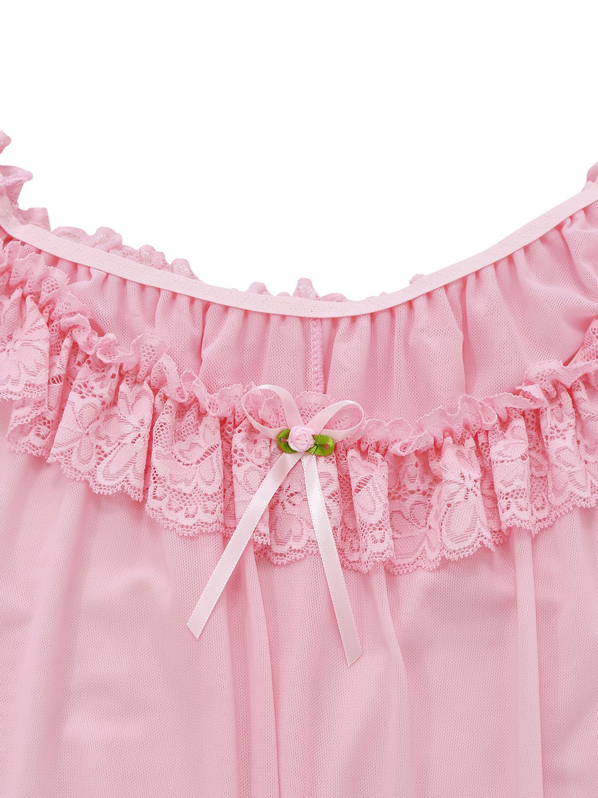 1950s Bow Lace Trim Sheer Mesh Babydoll Nightgown - Image 6