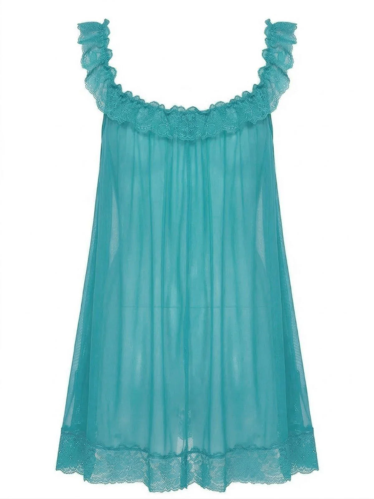 1950s Bow Lace Trim Sheer Mesh Babydoll Nightgown - Image 9