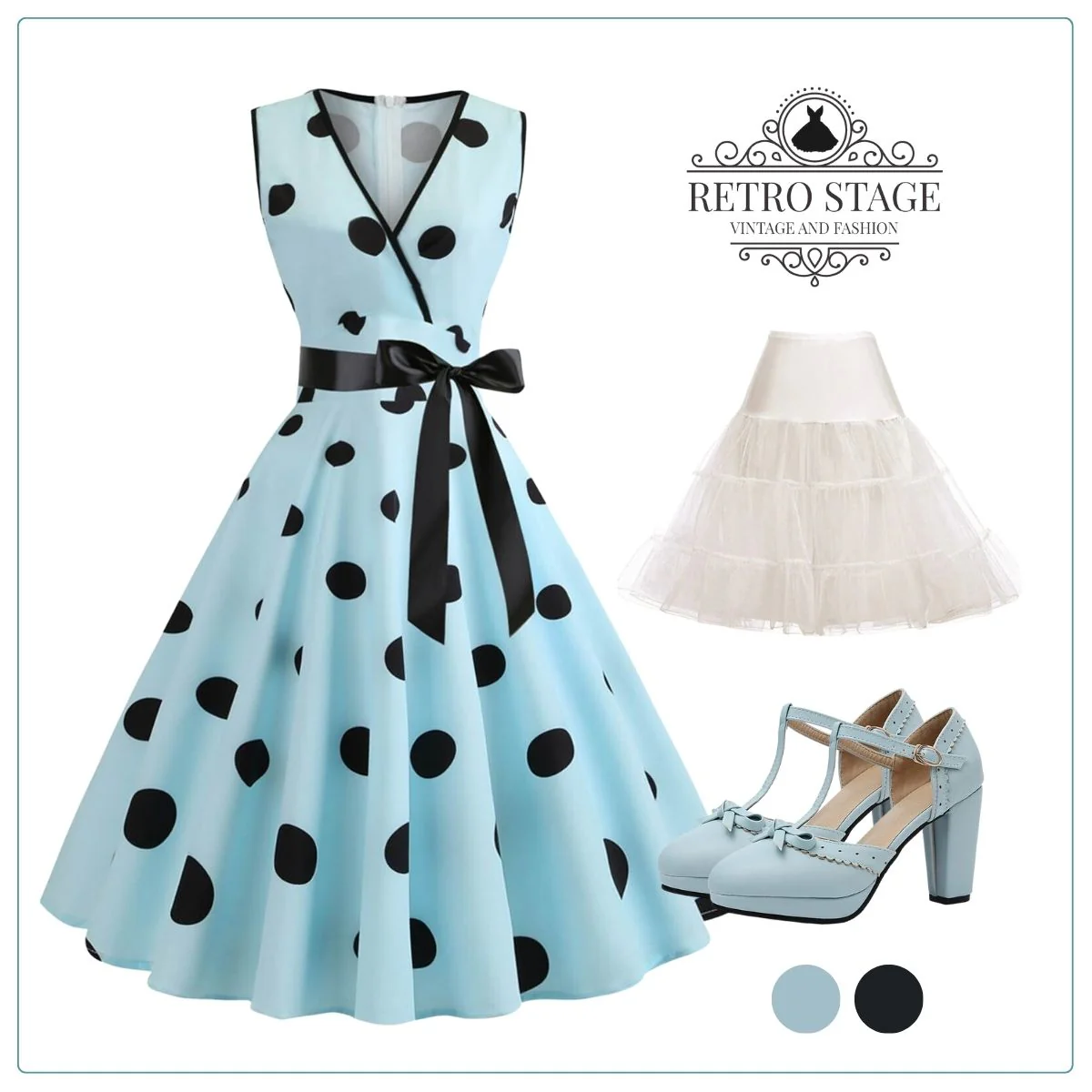 1950s Bow Polka Dot Swing Dress