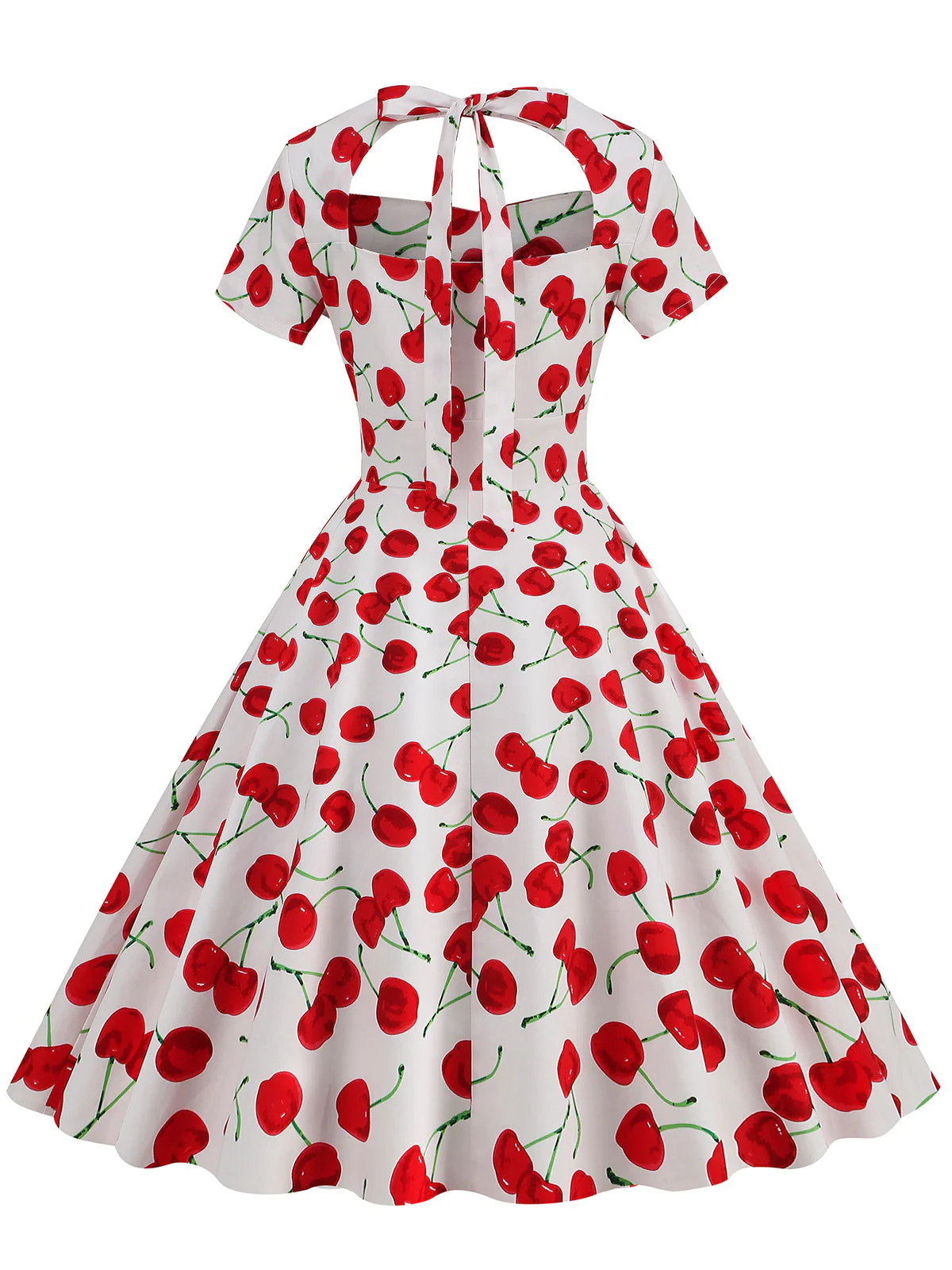 1950s Cherry Sweetheart Short Sleeve Lace Up Dress - Image 2