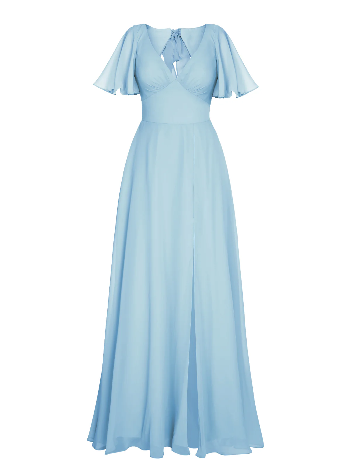 1950s Chiffon V-Neck Solid Vintage Dress