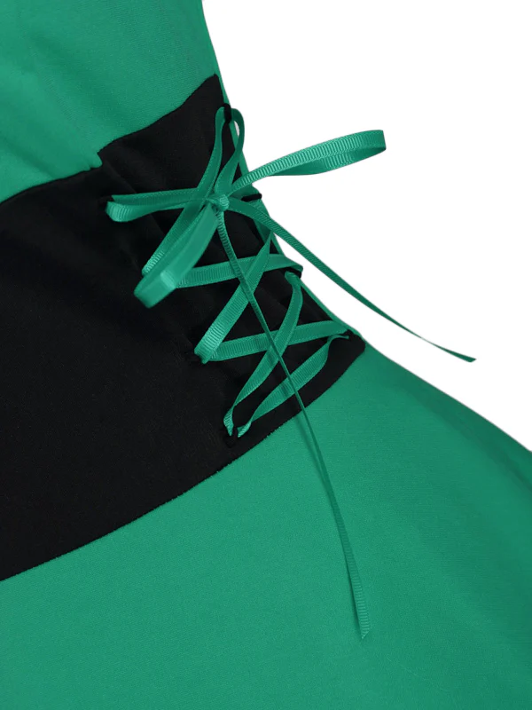1950s Strap Furry Lace Up Dress - Image 9