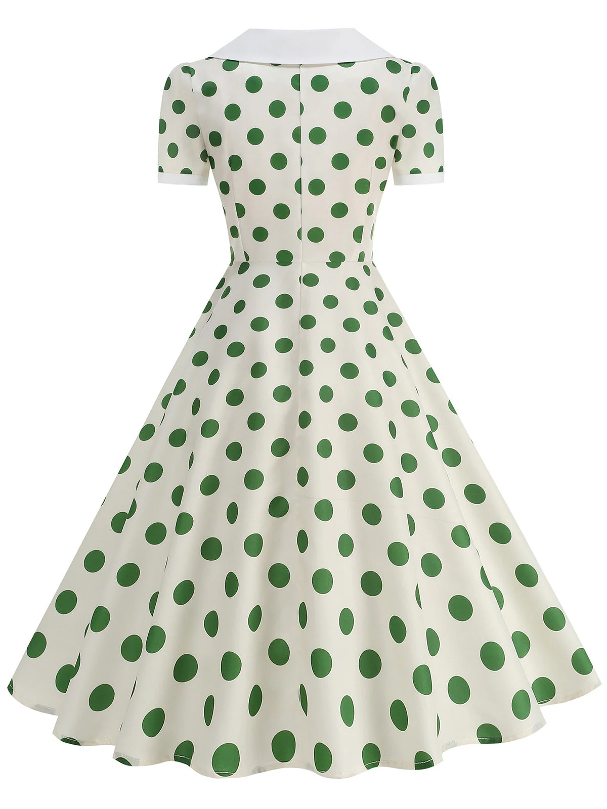 1950s Colorblock Polka Dot Peter Pan Collar Swing Dress - Image 3