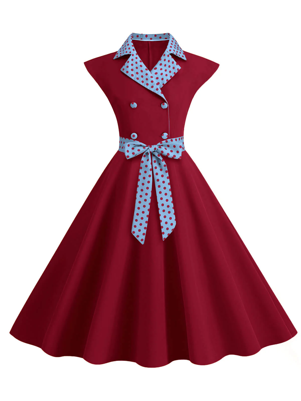 1950s Contrast Polka Dots Bowknot Belted Dress