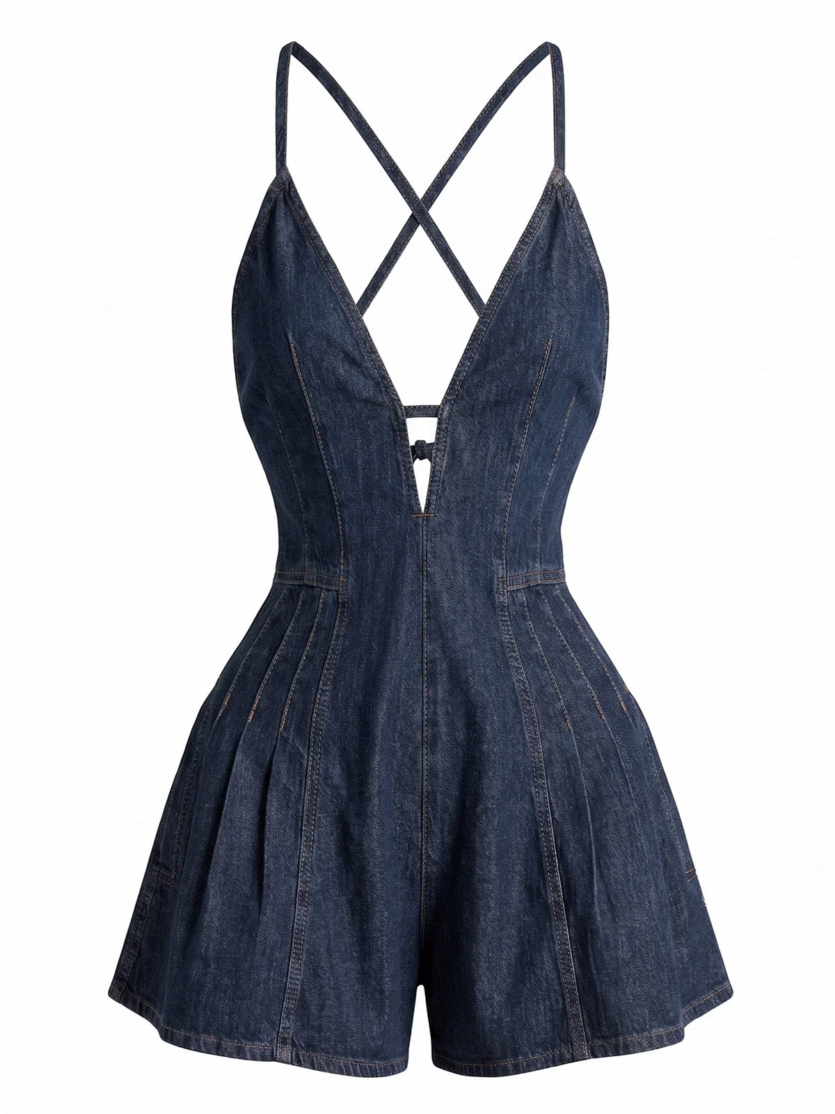 1950s Cotton Denim Tie Back Strap Romper