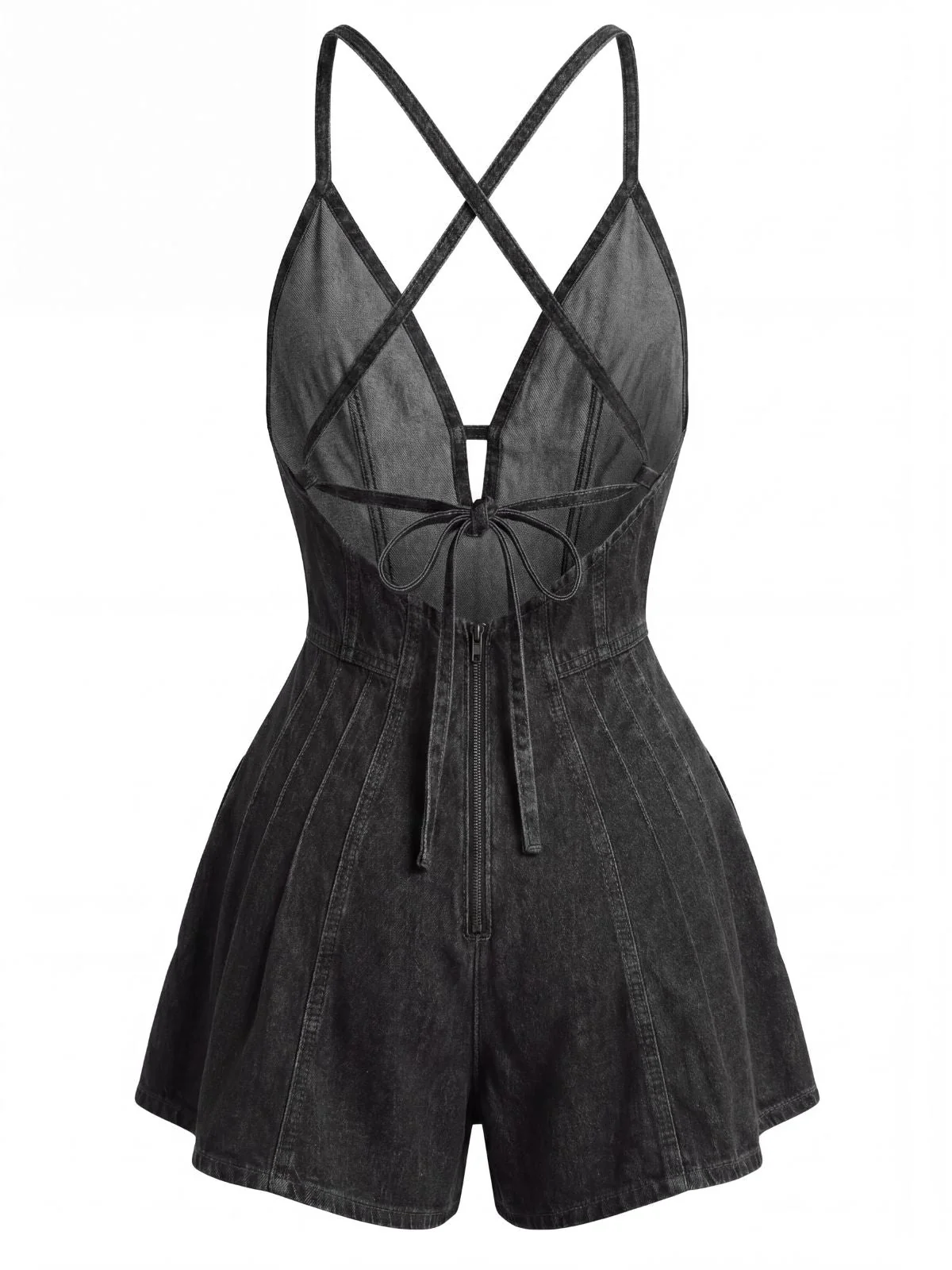 1950s Cotton Denim Tie Back Strap Romper - Image 10