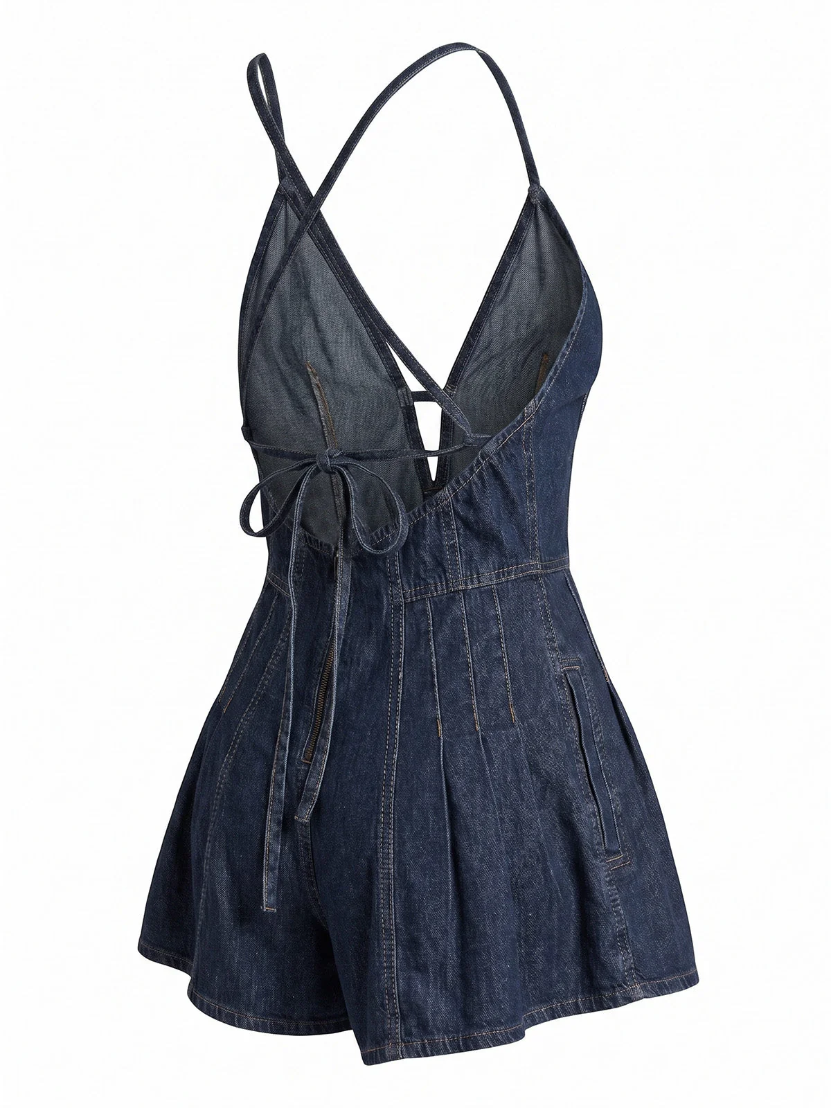 1950s Cotton Denim Tie Back Strap Romper - Image 4