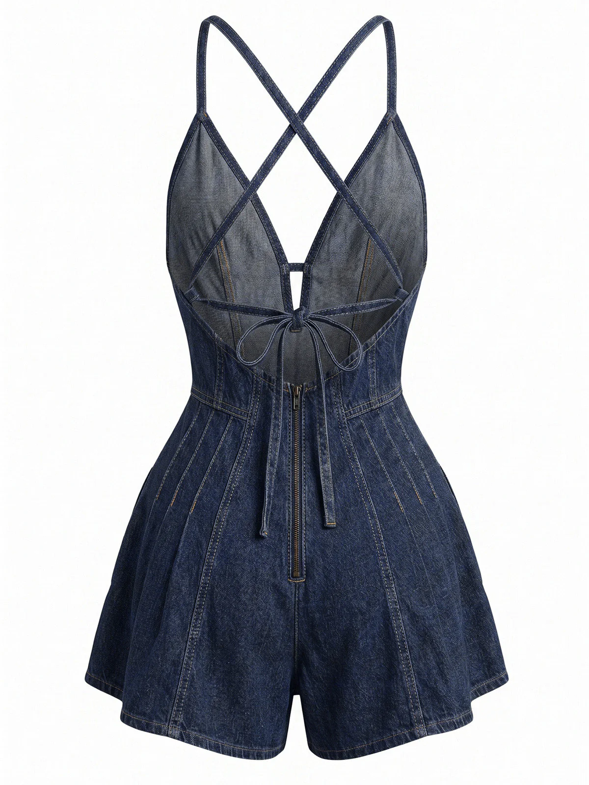 1950s Cotton Denim Tie Back Strap Romper - Image 5