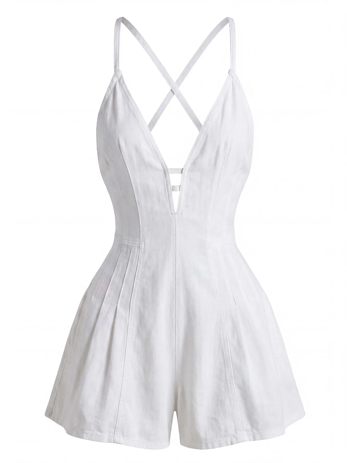 1950s Cotton Denim Tie Back Strap Romper - Image 6
