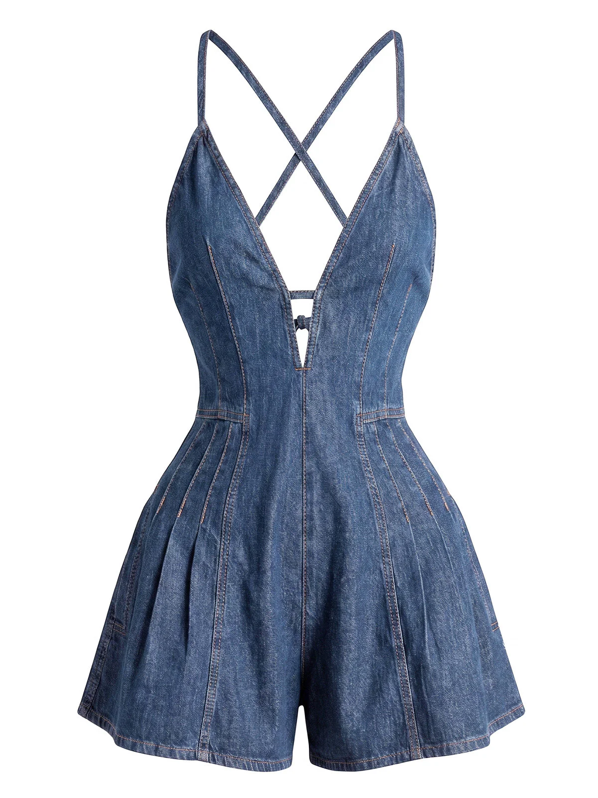 1950s Cotton Denim Tie Back Strap Romper - Image 7