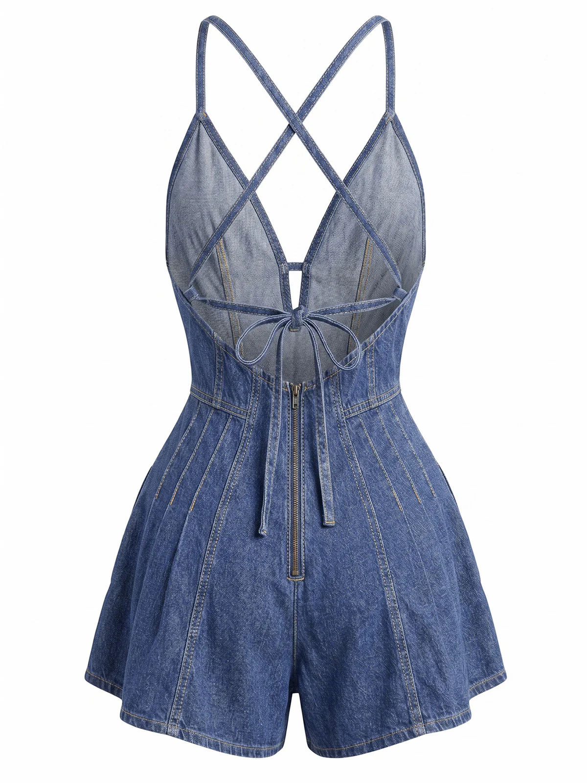 1950s Cotton Denim Tie Back Strap Romper - Image 8
