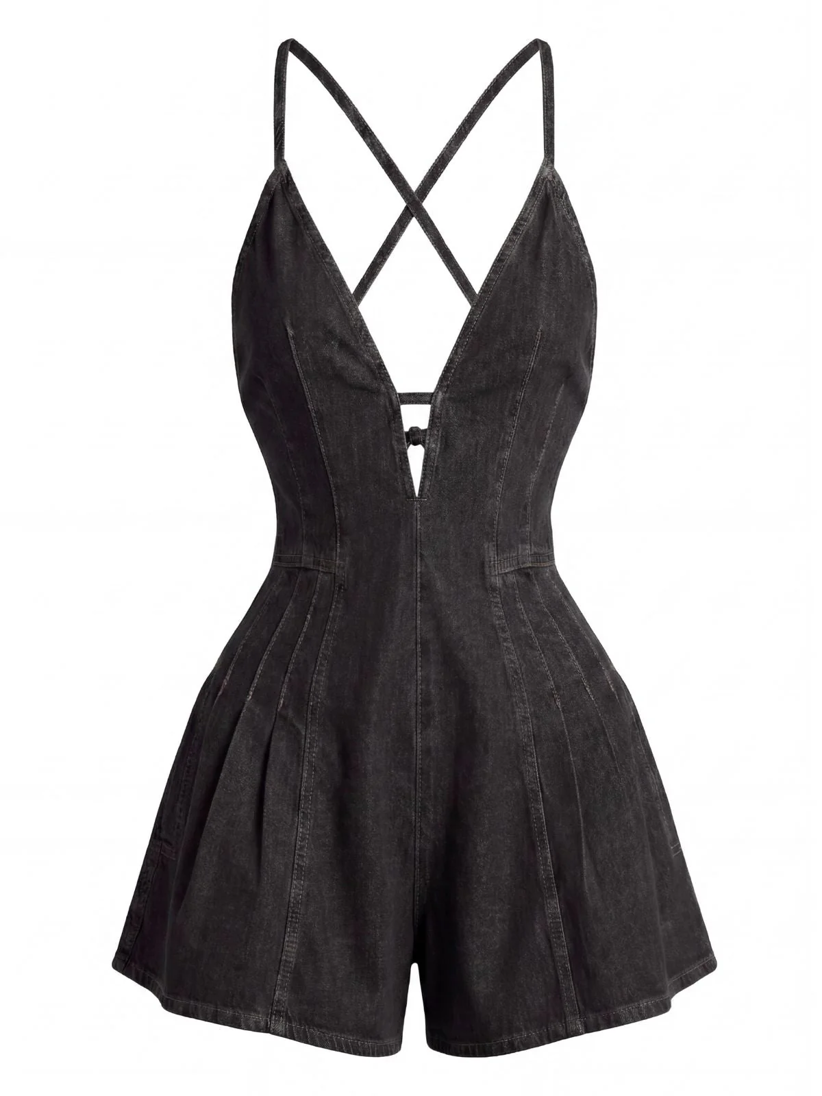 1950s Cotton Denim Tie Back Strap Romper - Image 9