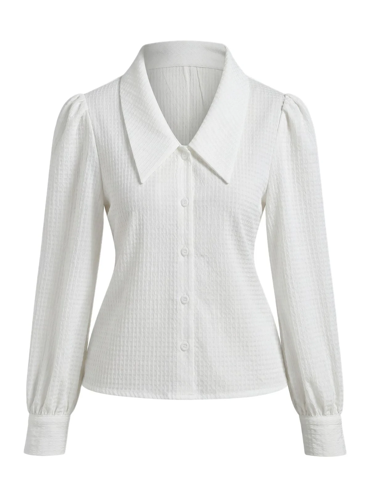 1950s Cotton Gingham Lantern Sleeve Chelsea Collar Blouse - Image 3
