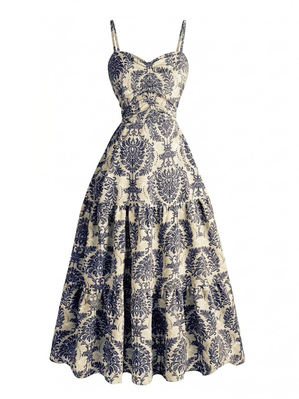 1950s Damask Spaghetti Strap Sweetheart A-Line Dress - Image 2