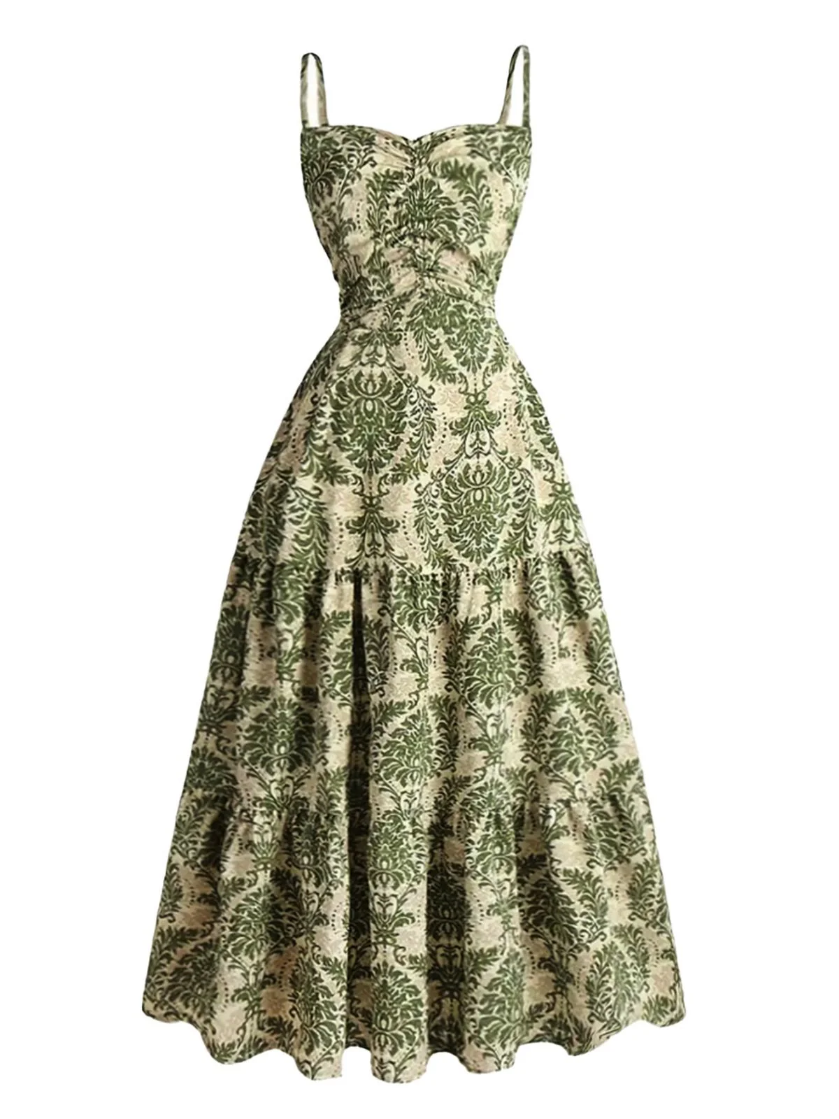 1950s Damask Spaghetti Strap Sweetheart A-Line Dress - Image 3