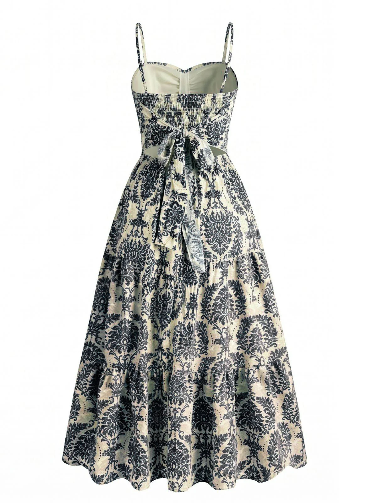 1950s Damask Spaghetti Strap Sweetheart A-Line Dress - Image 4