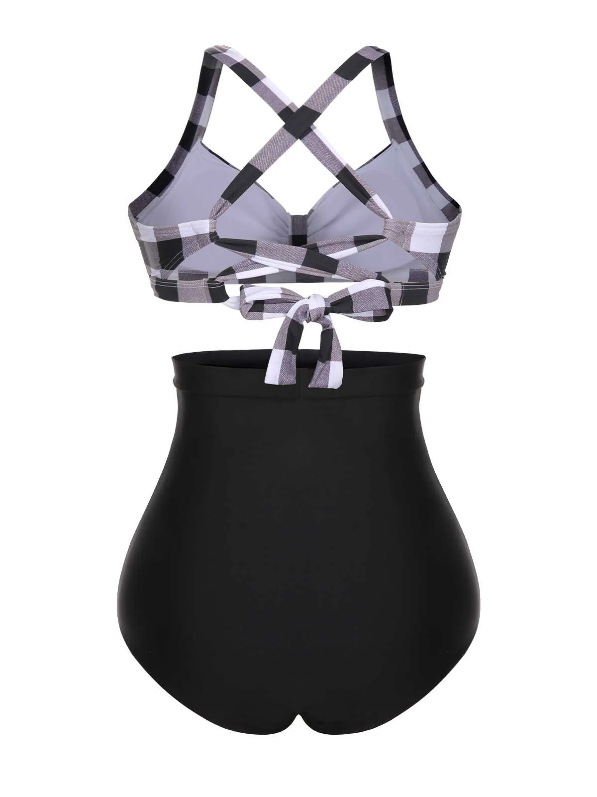 1950s Double Strap Buttoned Plaids Swimsuit - Image 4