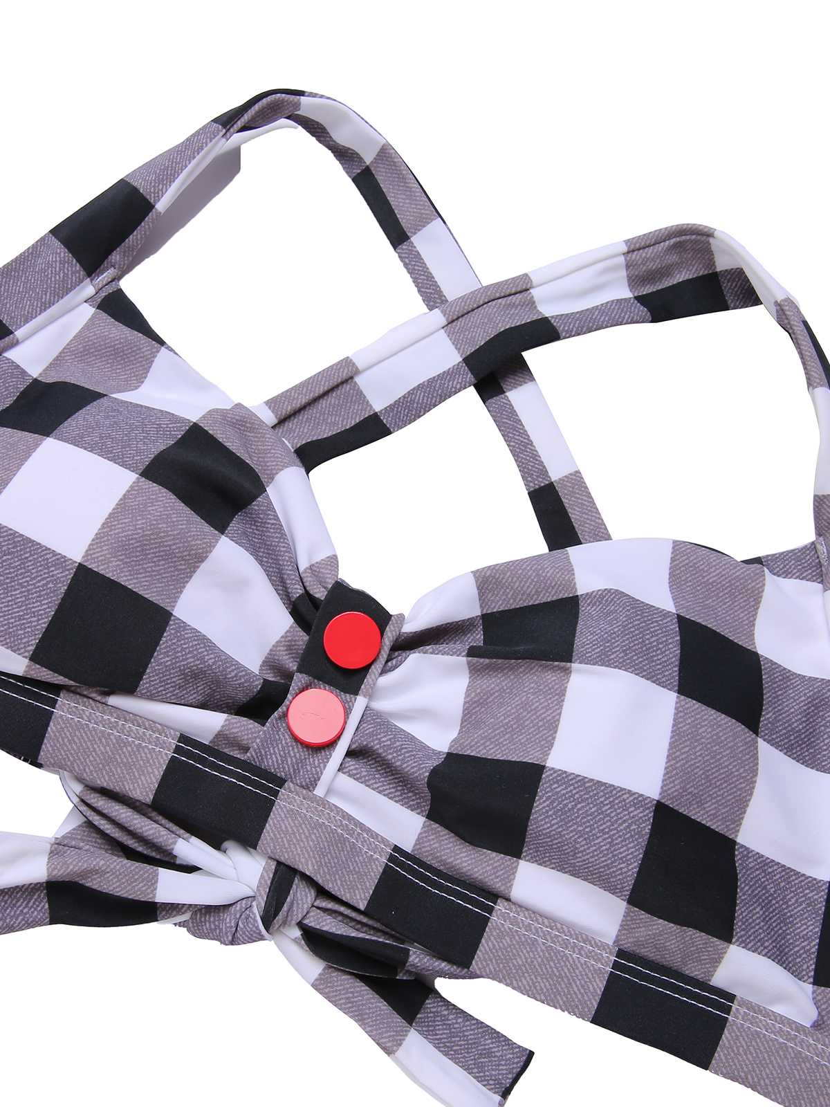 1950s Double Strap Buttoned Plaids Swimsuit - Image 5