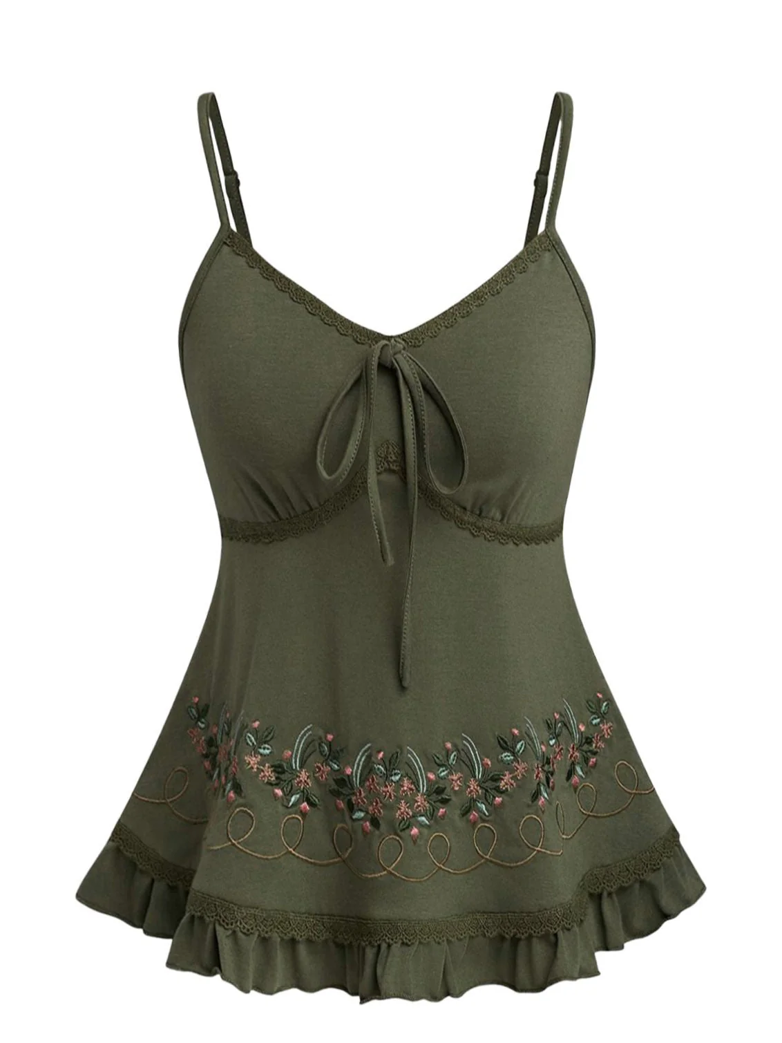 1950s Floral Embroidered Lace Trim Cami Top