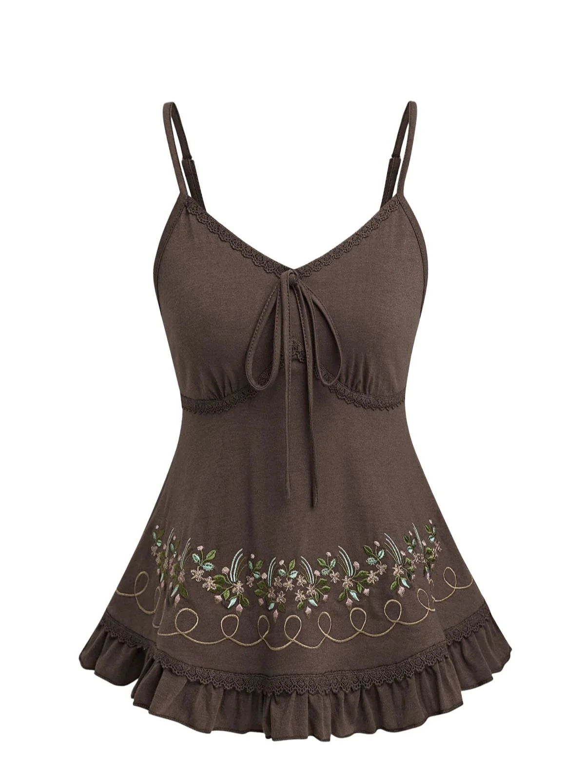1950s Floral Embroidered Lace Trim Cami Top - Image 11
