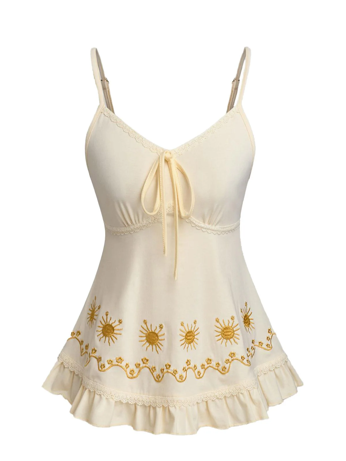 1950s Floral Embroidered Lace Trim Cami Top - Image 8