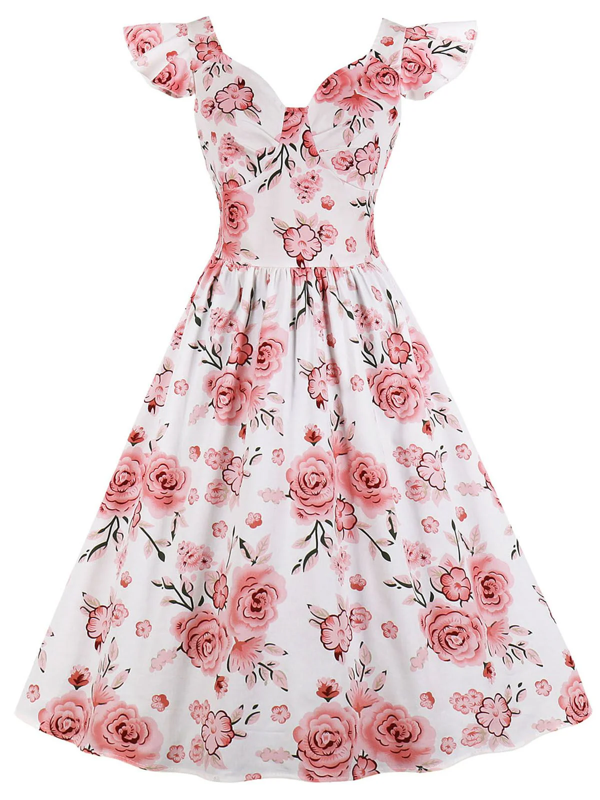1950s Floral Flare Sleeve Swing Dress - Image 2
