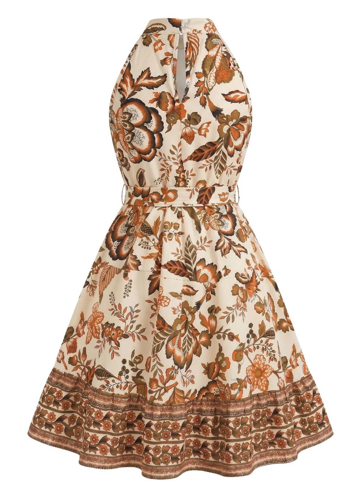 1950s Floral Halter Belted Swing Dress - Image 2