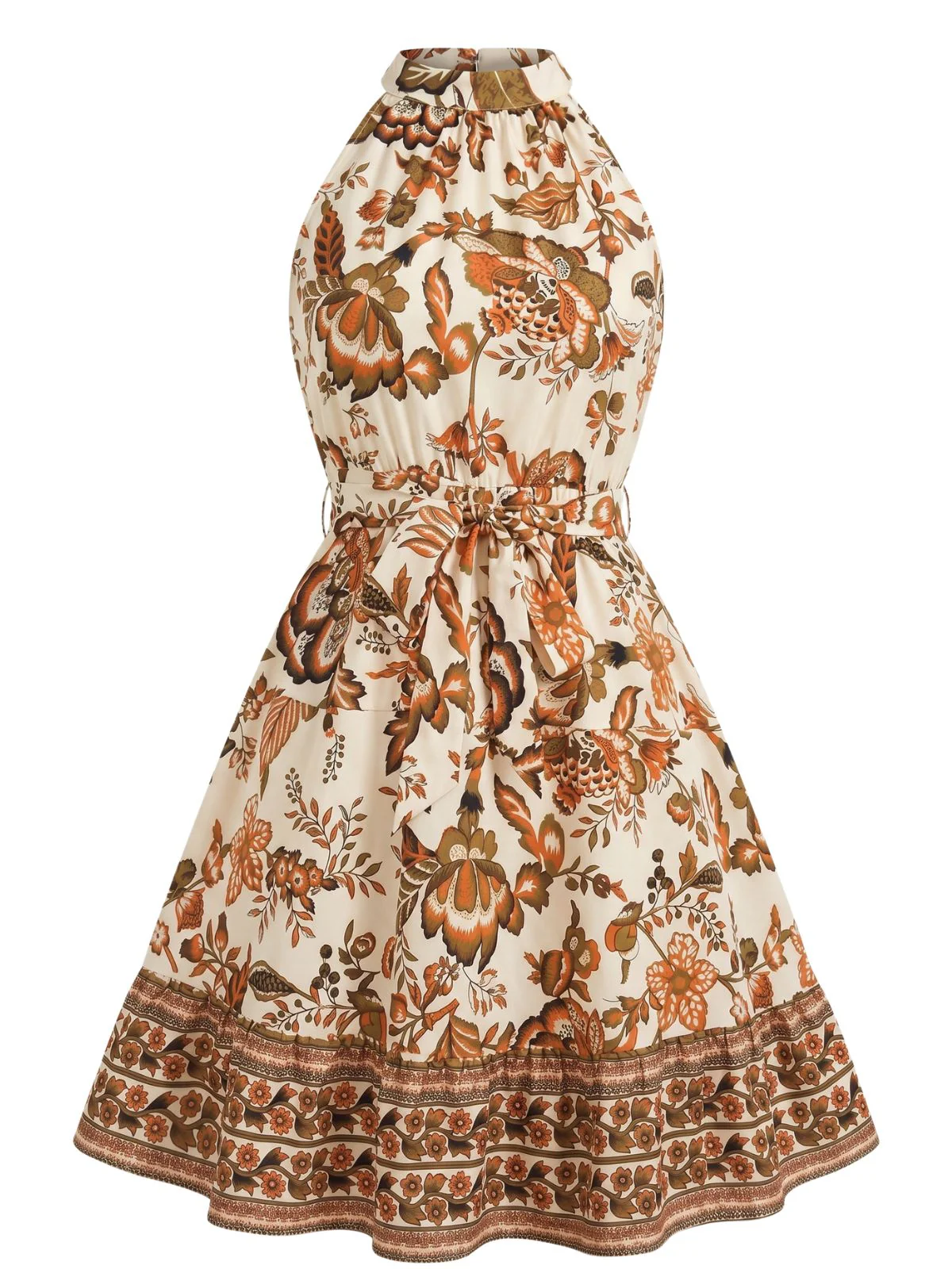 1950s Floral Halter Belted Swing Dress - Image 3