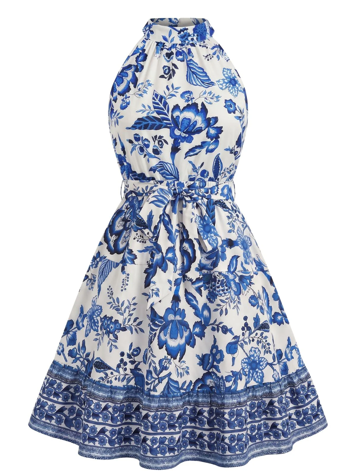 1950s Floral Halter Belted Swing Dress - Image 7