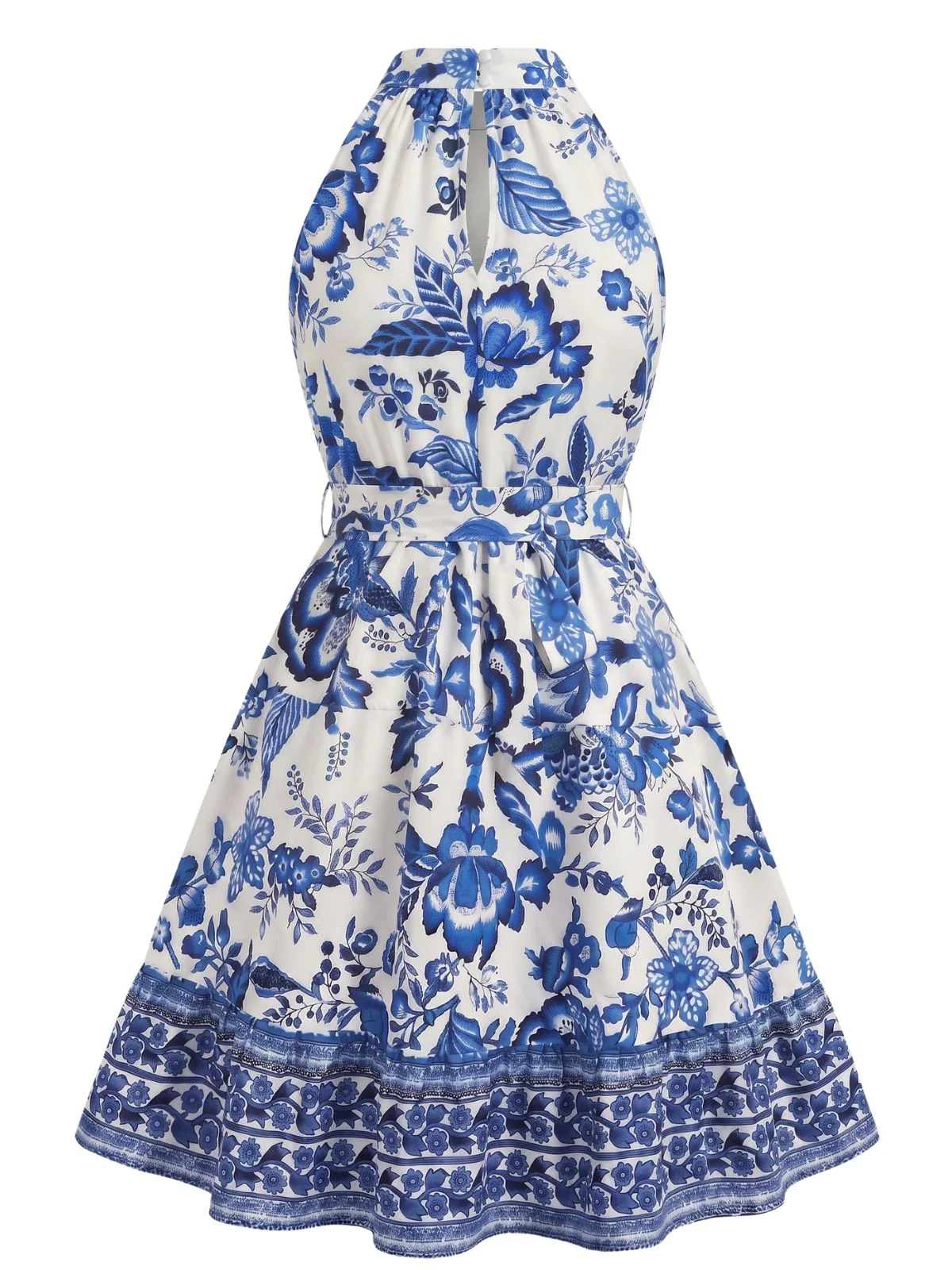1950s Floral Halter Belted Swing Dress - Image 8