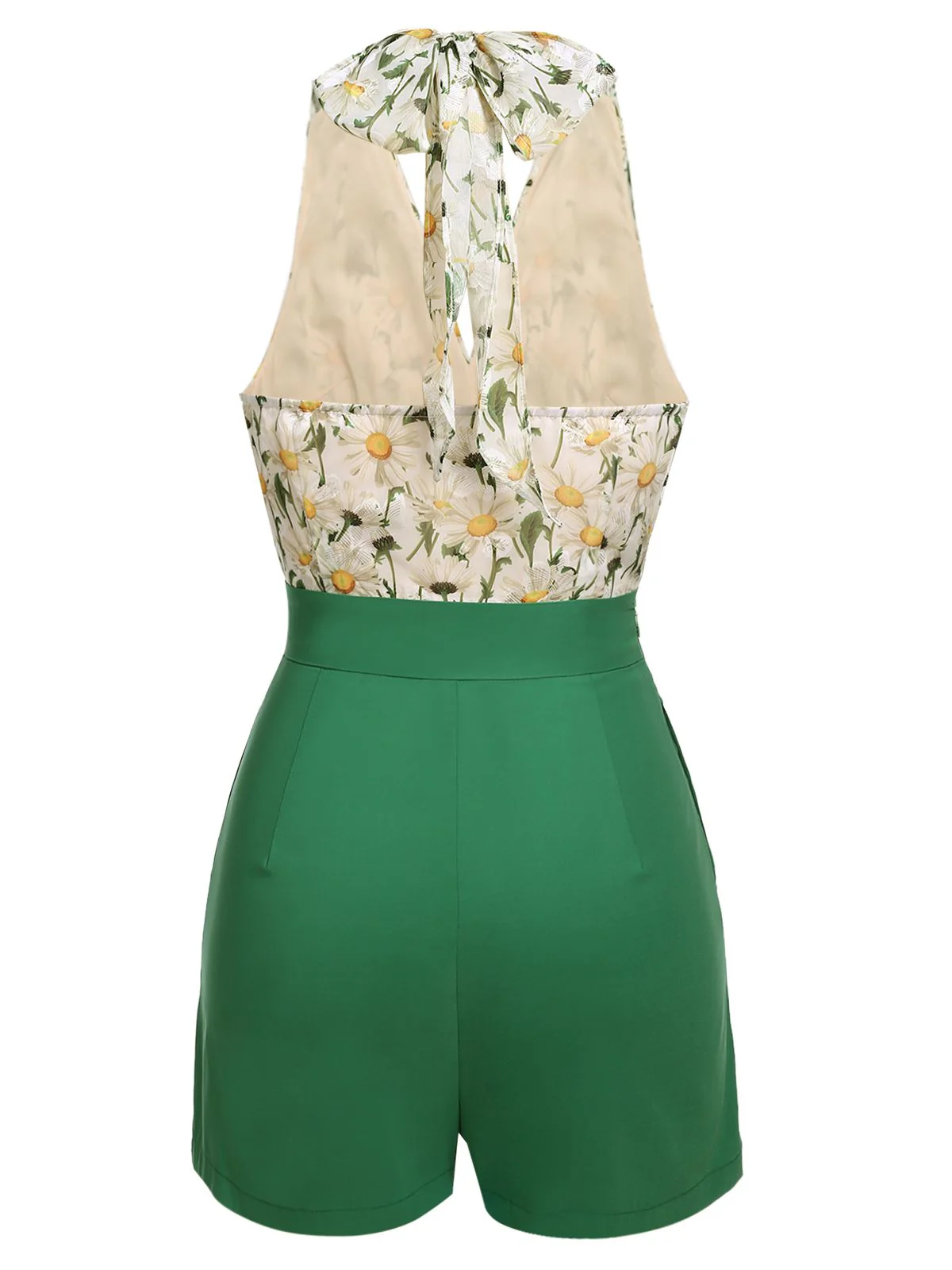 1950s Floral Halter Button Lace-up Romper - Image 4
