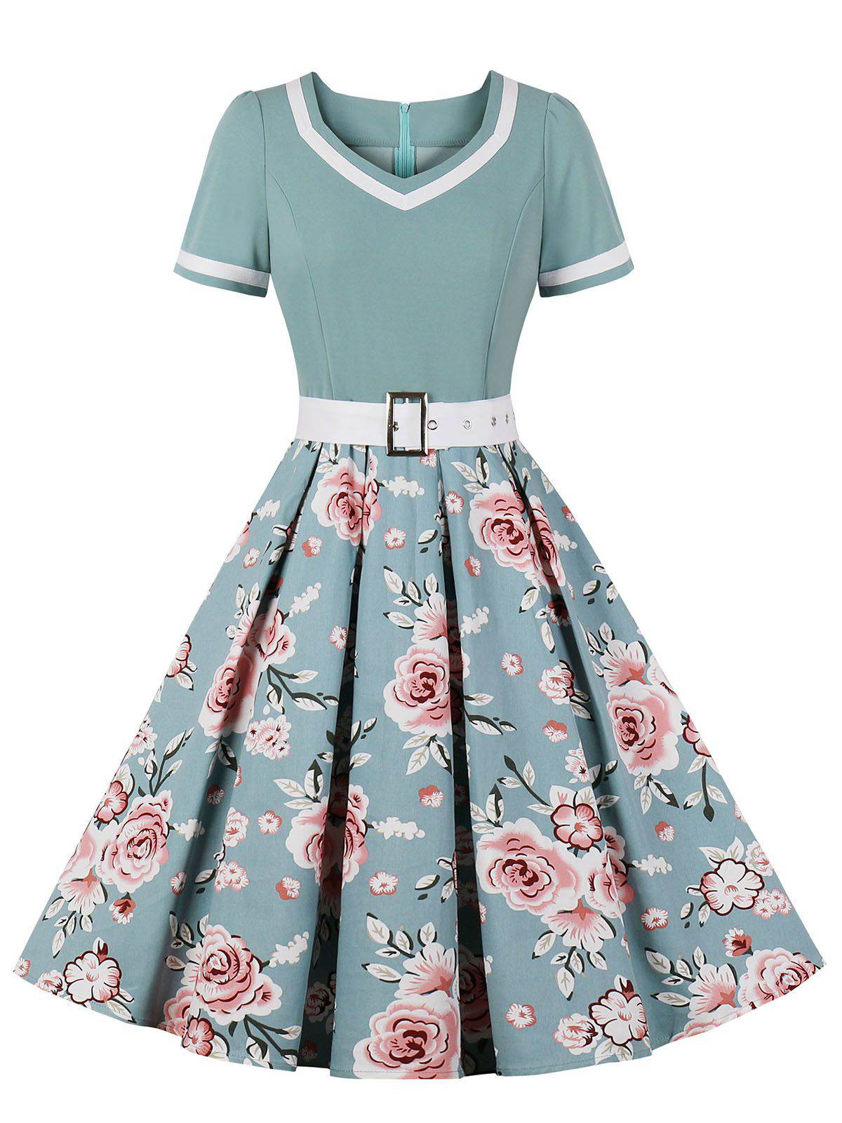 1950s Floral Patchwork Swing Dress - Image 2