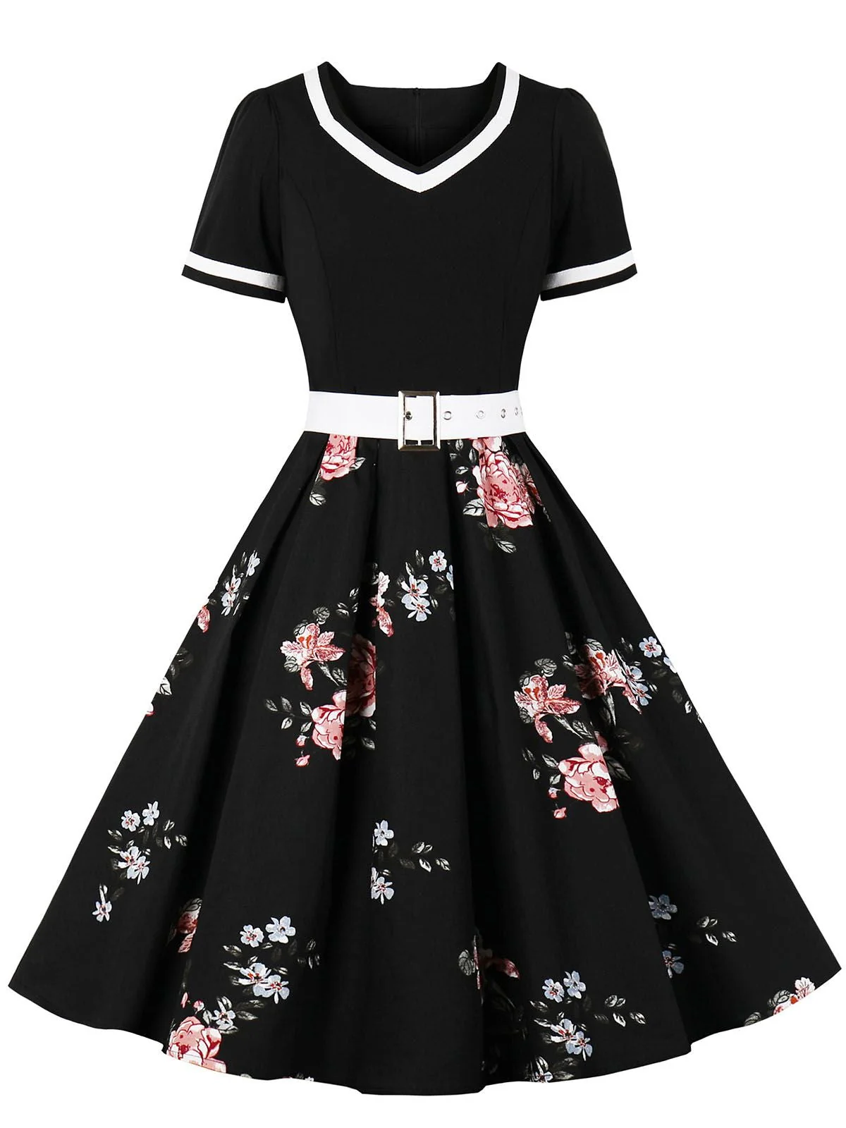 1950s Floral Patchwork Swing Dress - Image 9