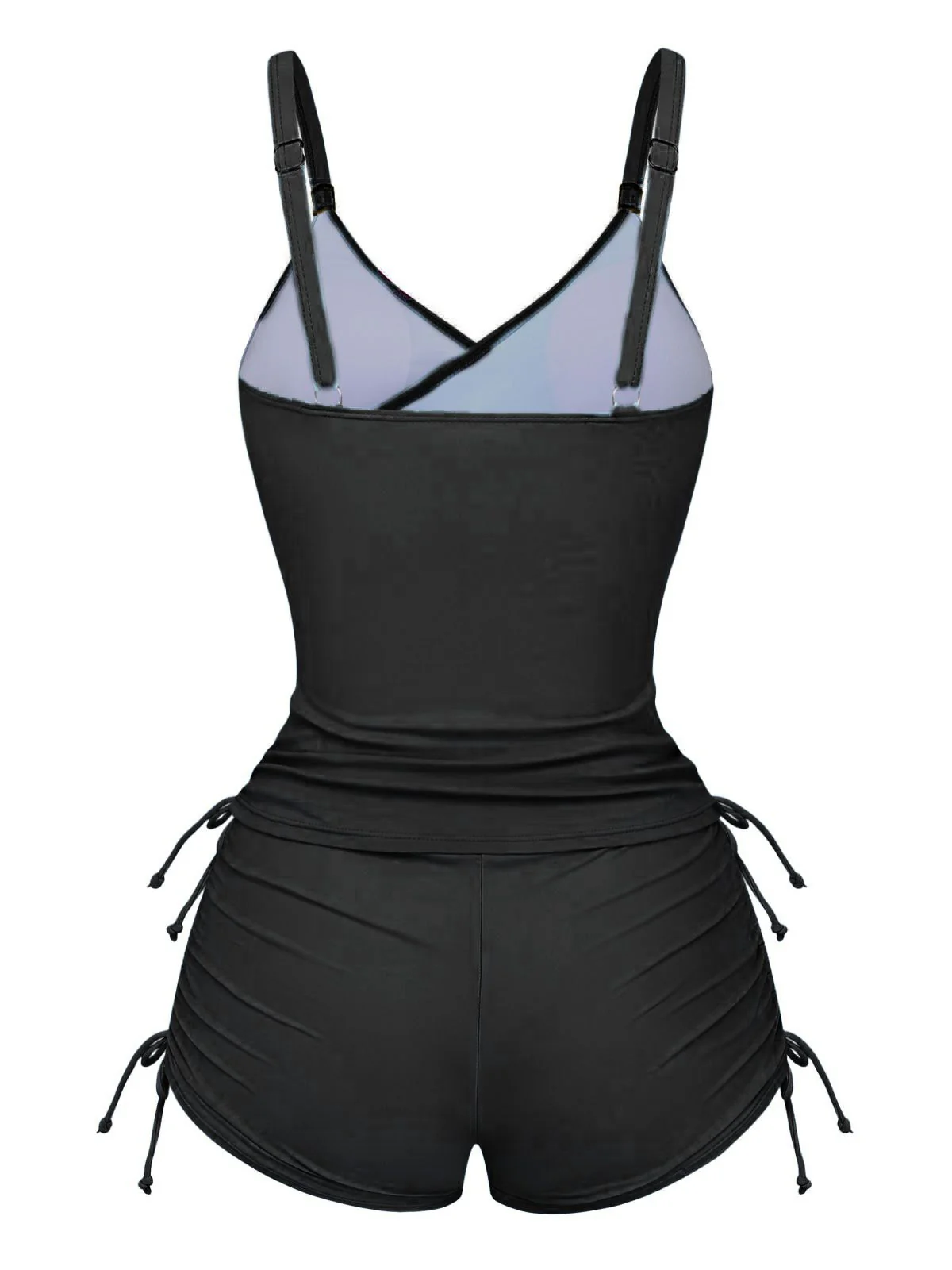 1950s Floral Solid Lace-Up Tankini Set - Image 2