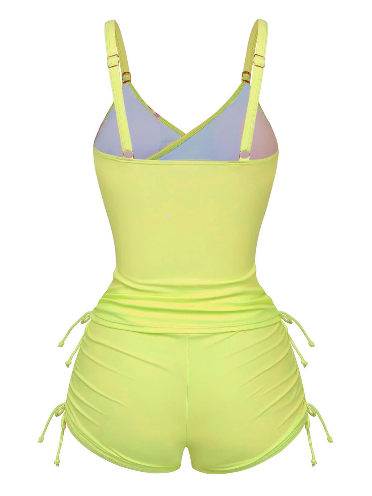 1950s Floral Solid Lace-Up Tankini Set - Image 4