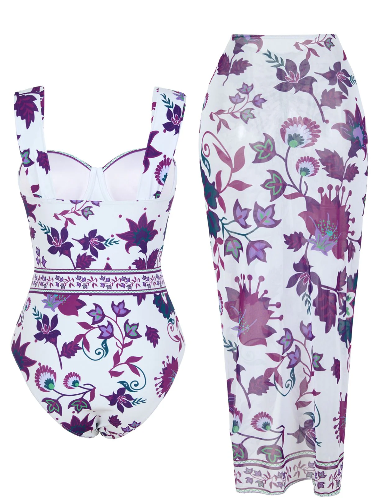 1950s Floral Wide Strap One Piece Swimsuit & Cover-Up - Image 11