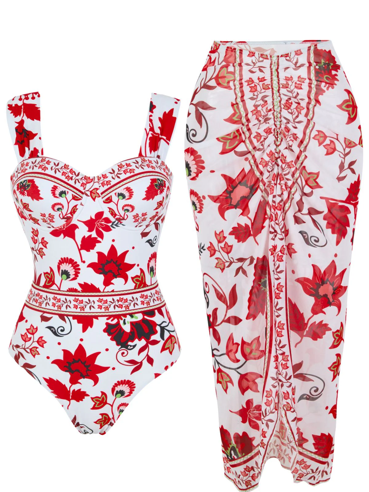 1950s Floral Wide Strap One Piece Swimsuit & Cover-Up - Image 17