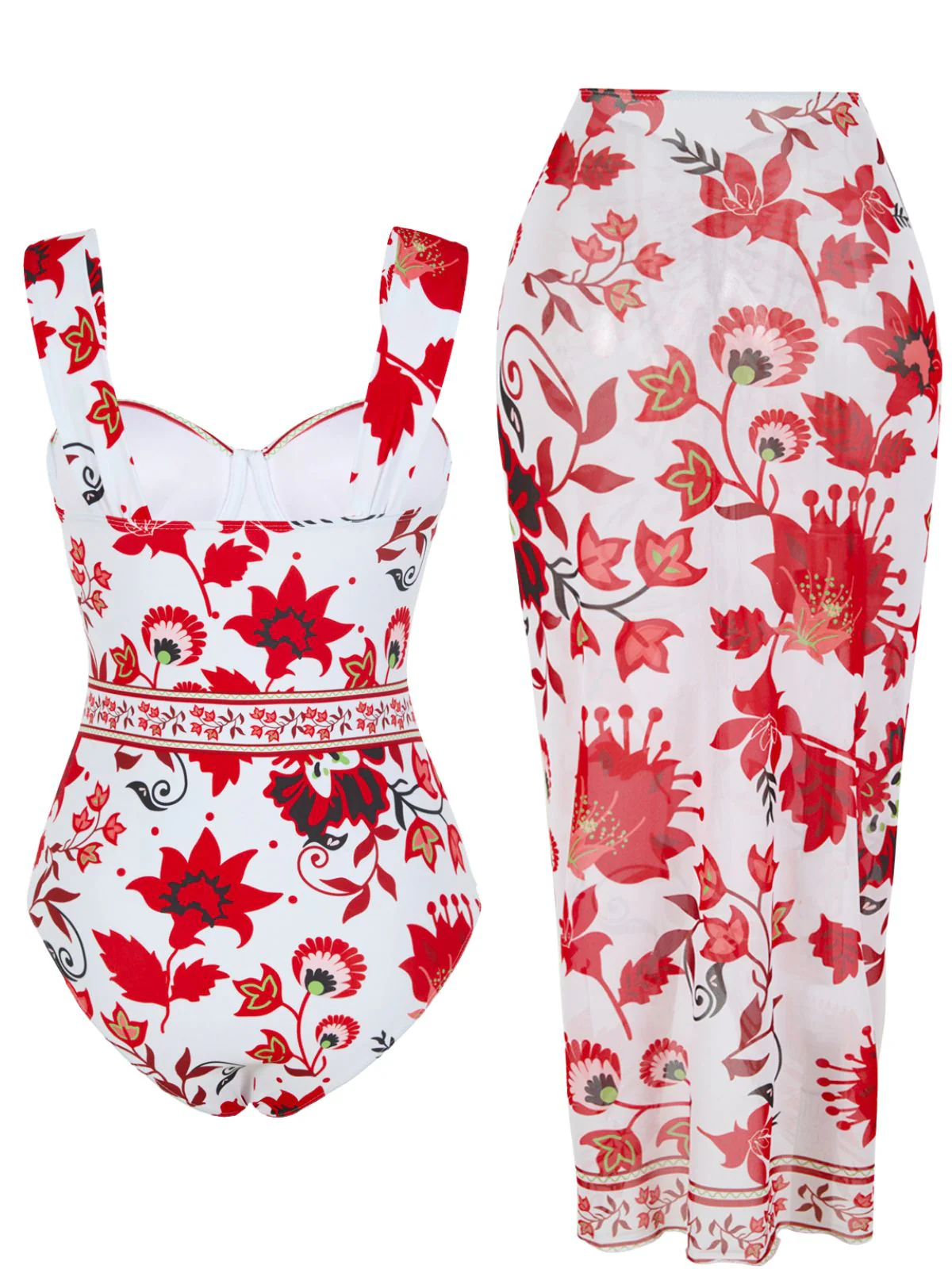 1950s Floral Wide Strap One Piece Swimsuit & Cover-Up - Image 19