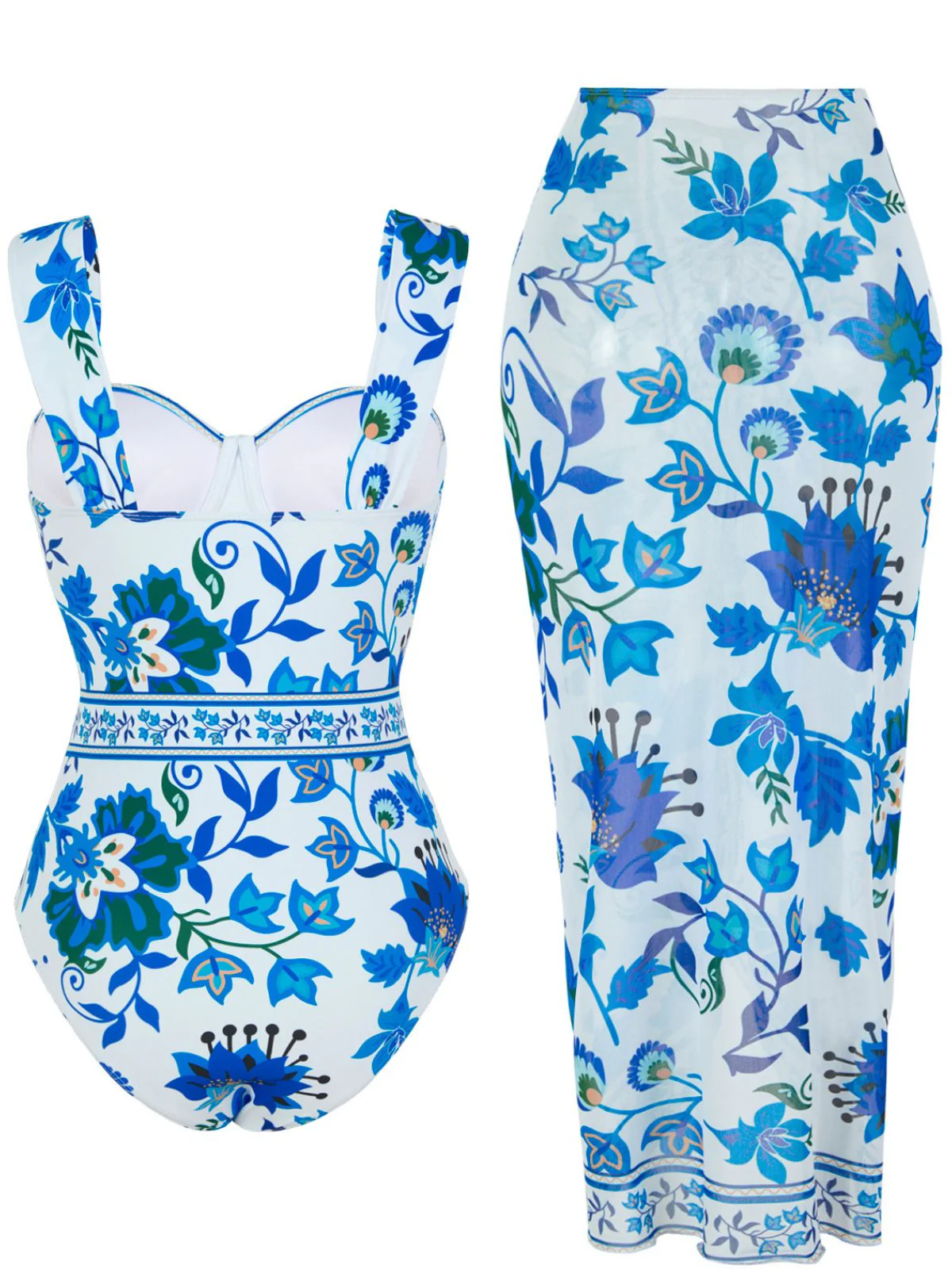 1950s Floral Wide Strap One Piece Swimsuit & Cover-Up - Image 2