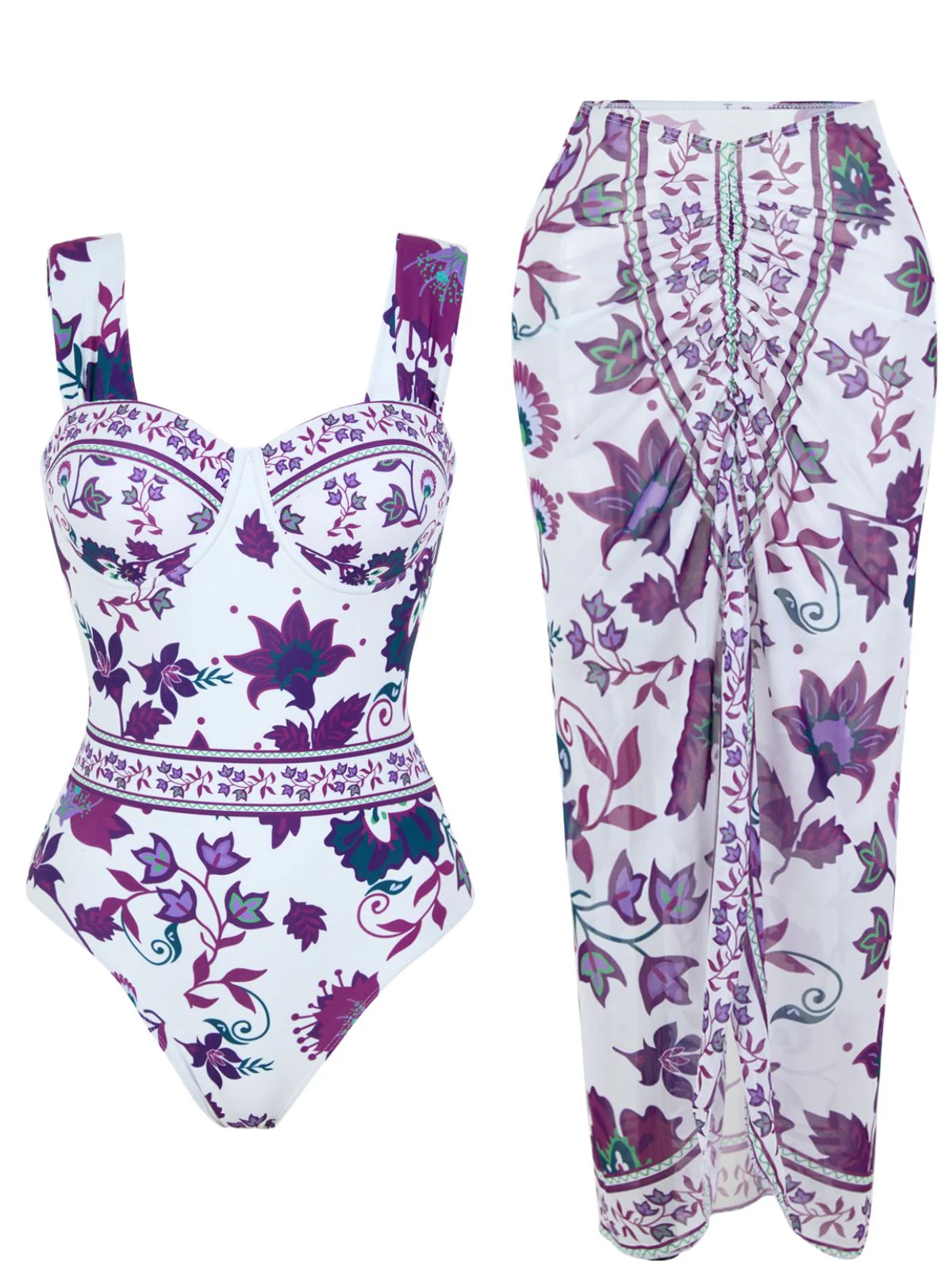 1950s Floral Wide Strap One Piece Swimsuit & Cover-Up - Image 8