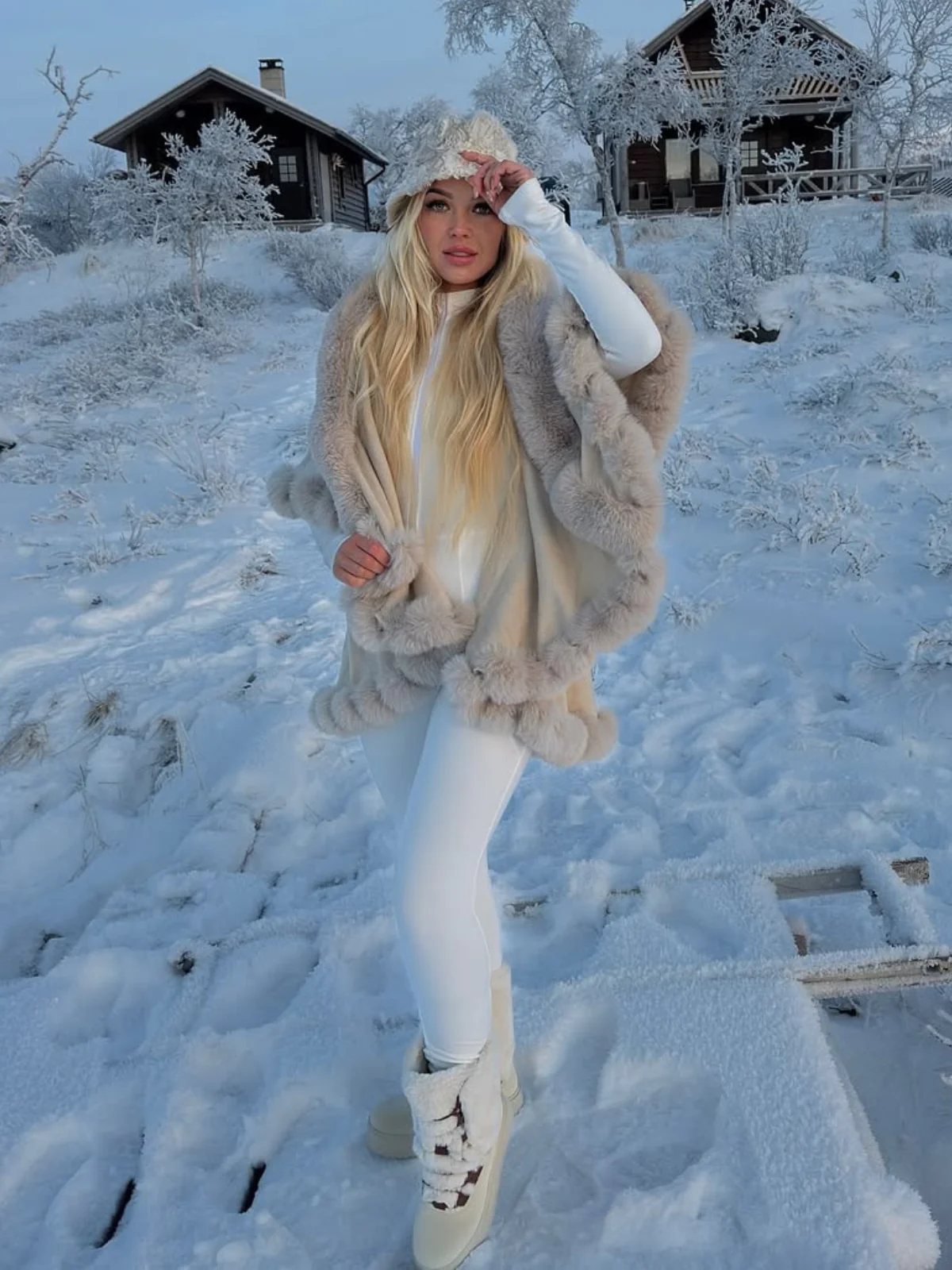 1950s Fur Collar Double Layer Cape Shawl