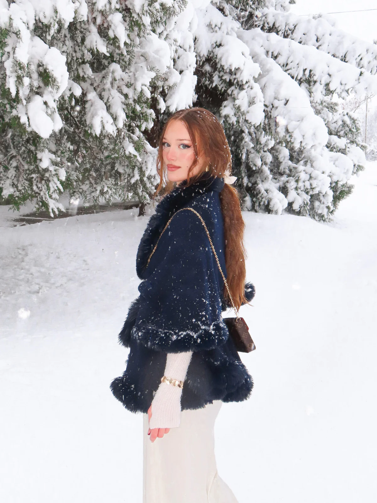 1950s Fur Collar Double Layer Cape Shawl