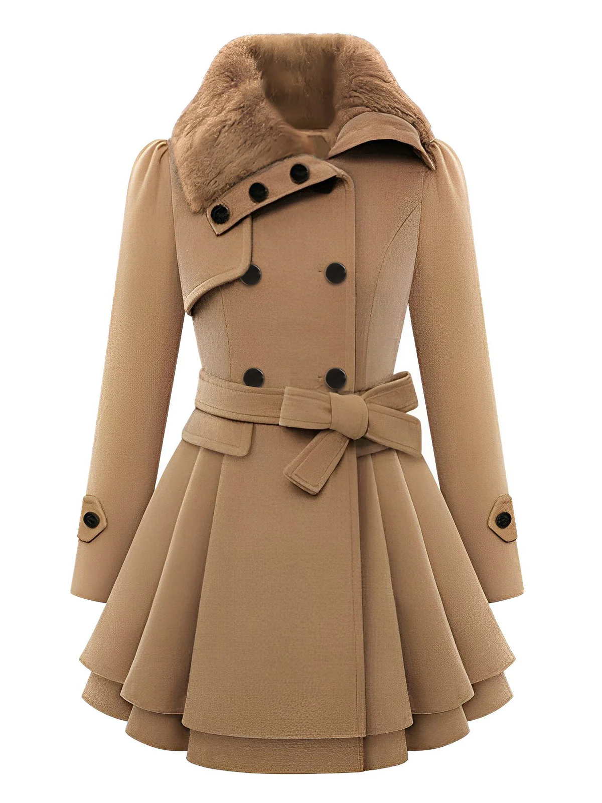 1950s Fur Collar Waisted Winter Coat - Image 2