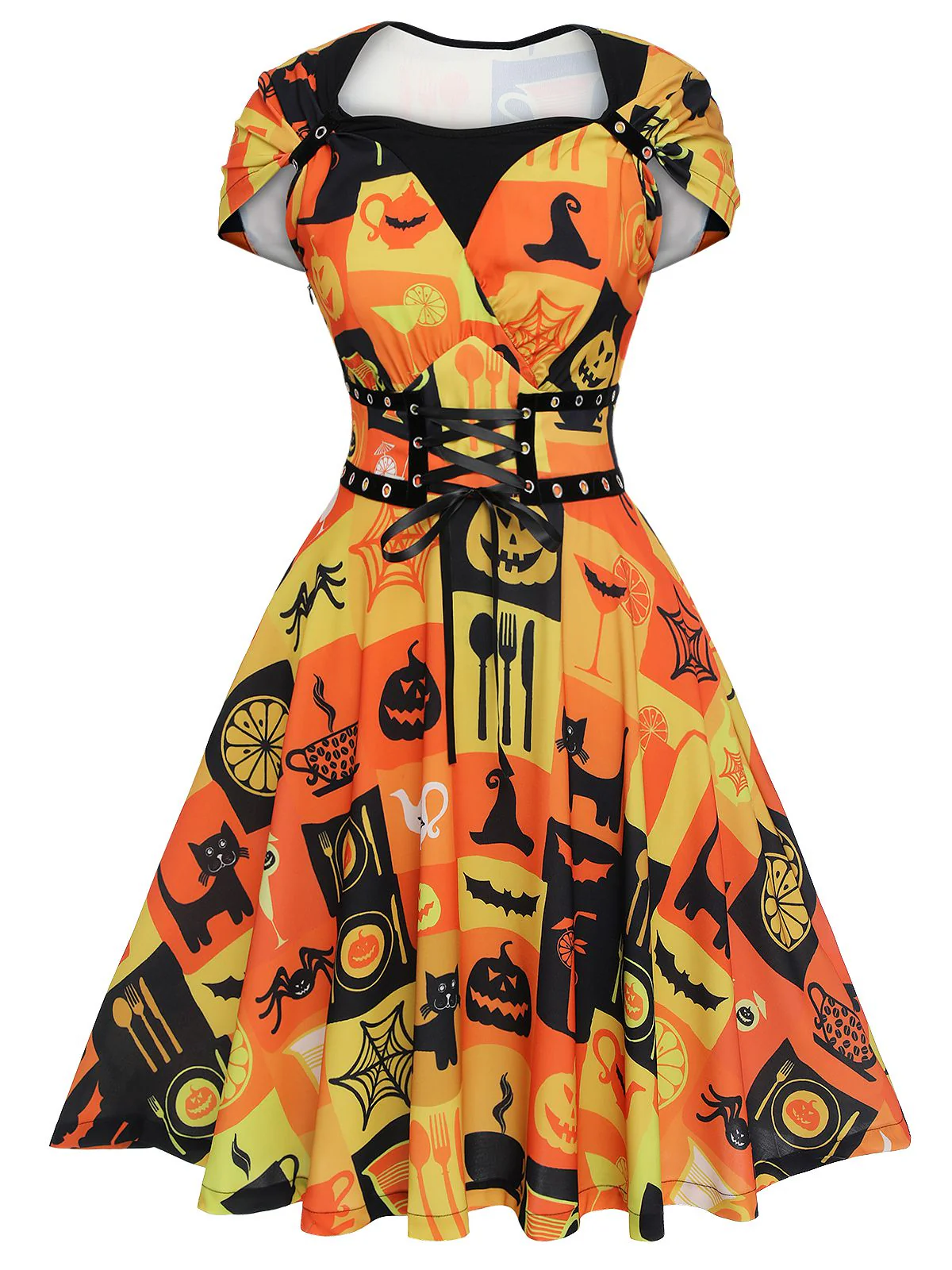 1950s Halloween Lace-Up Peter Pan Collar Dress - Image 2