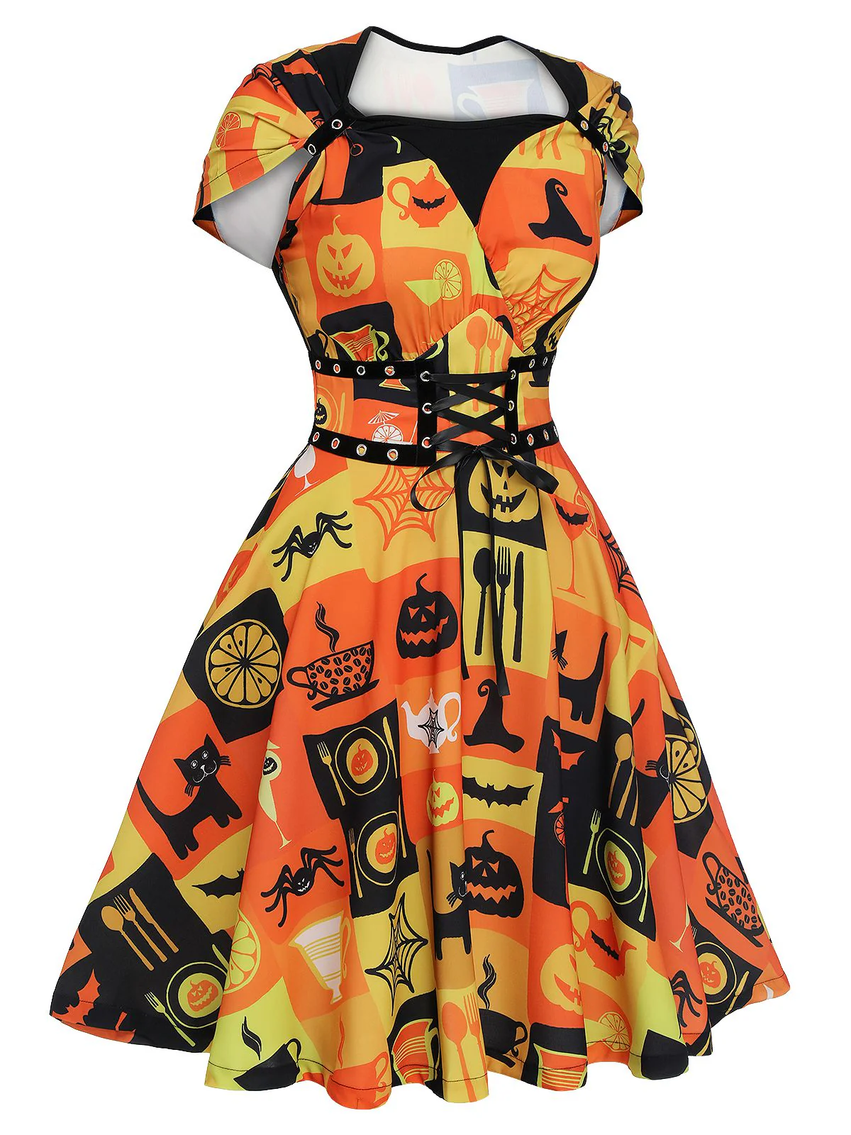 1950s Halloween Lace-Up Peter Pan Collar Dress - Image 3
