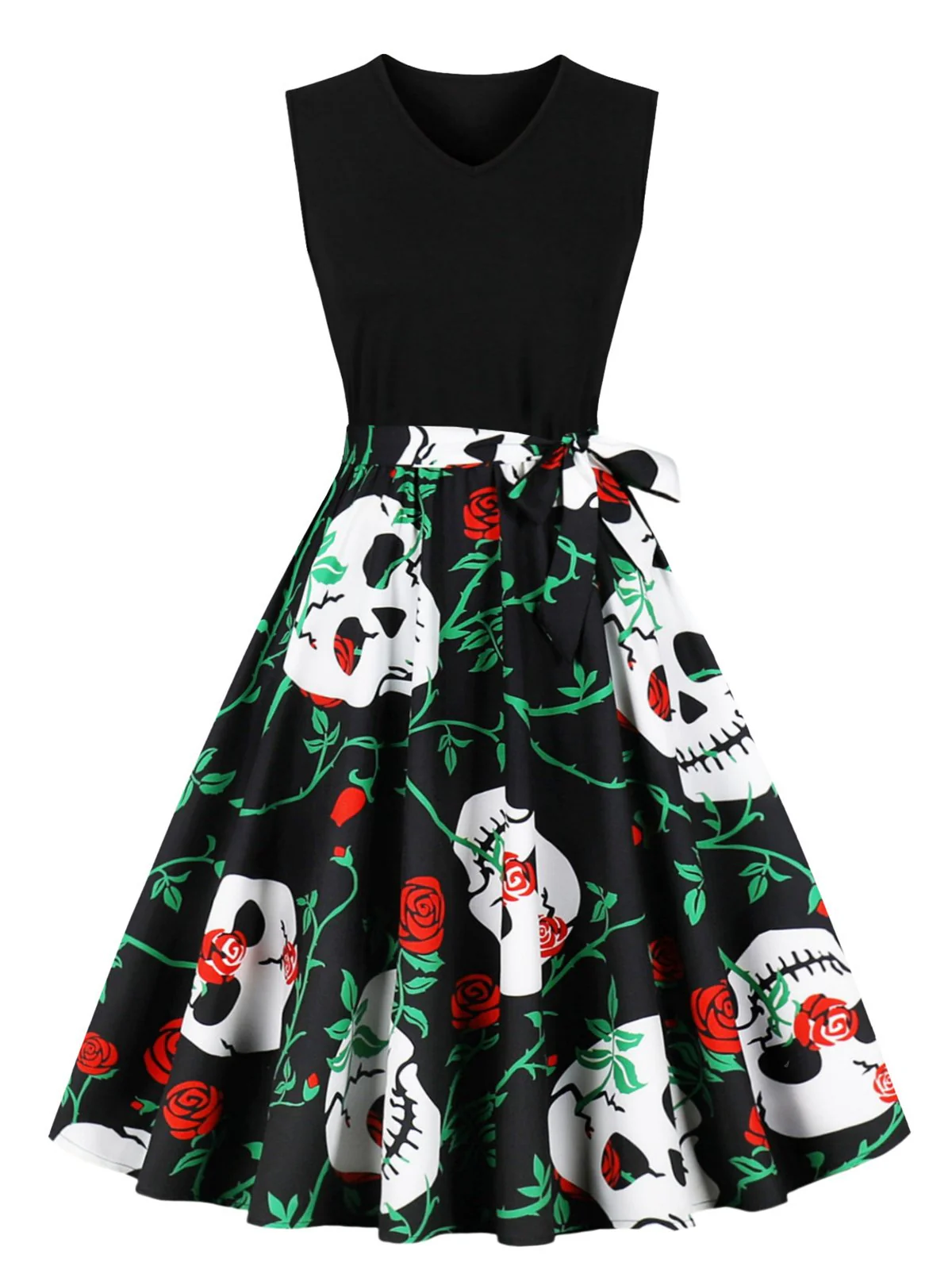 1950s Halloween Patchwork Belt Swing Dress