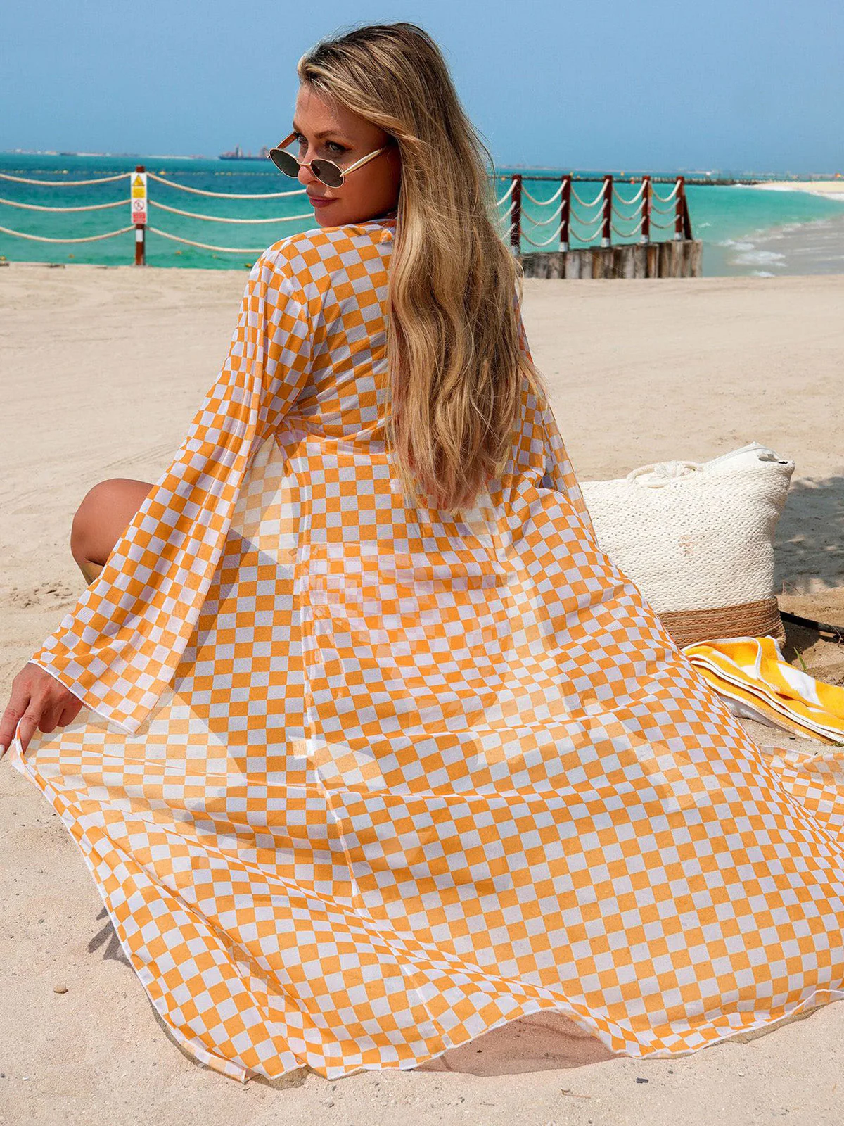 1950s Halter Checkerboard Print Bikini Set & Cover-Up - Image 5