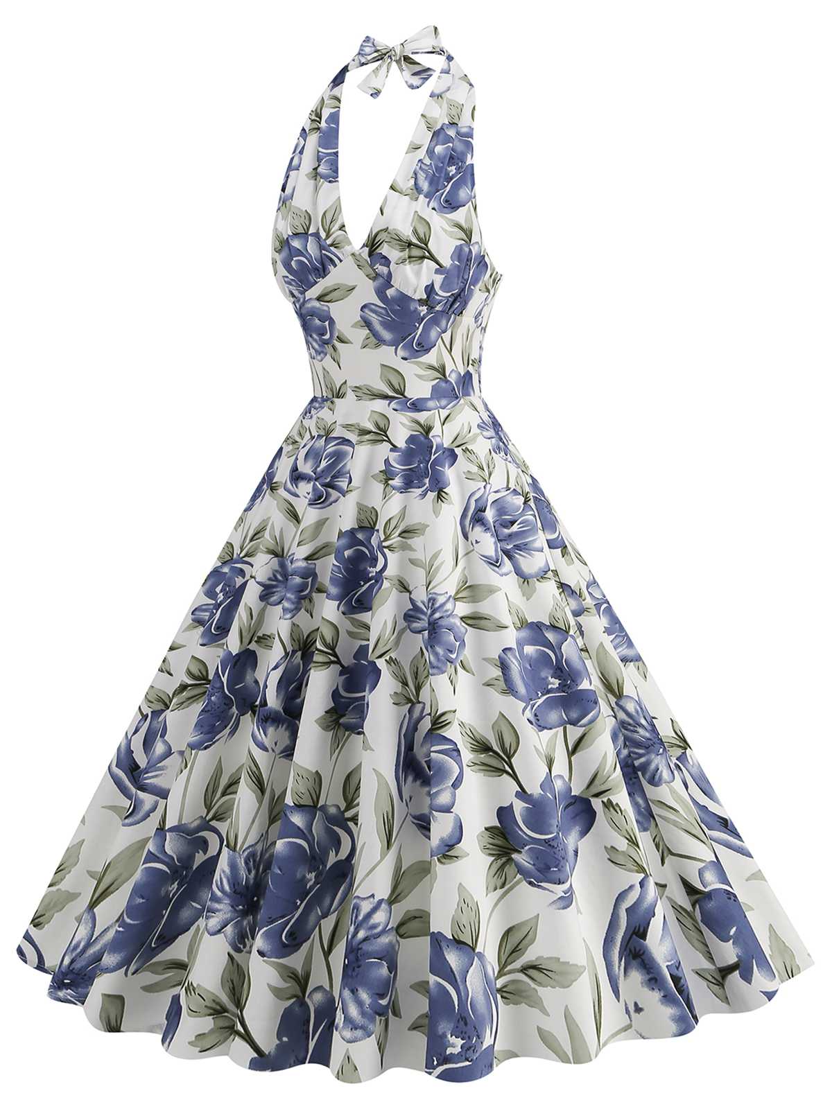 1950s Halter Floral Sleeveless Dress - Image 2