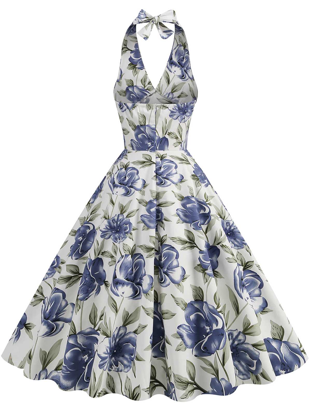 1950s Halter Floral Sleeveless Dress - Image 3