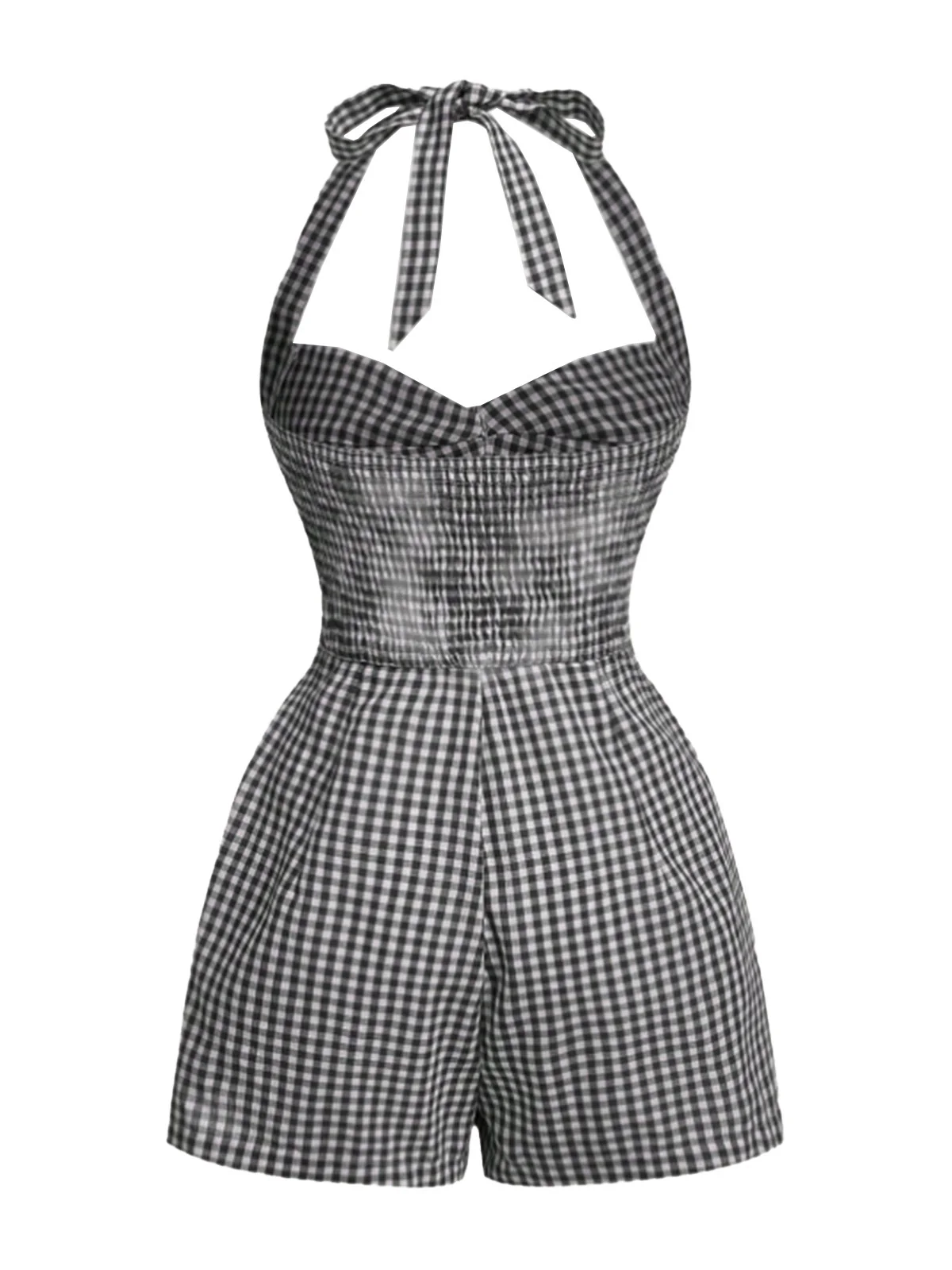 1950s Halter Gingham Plaids Bow Romper - Image 2